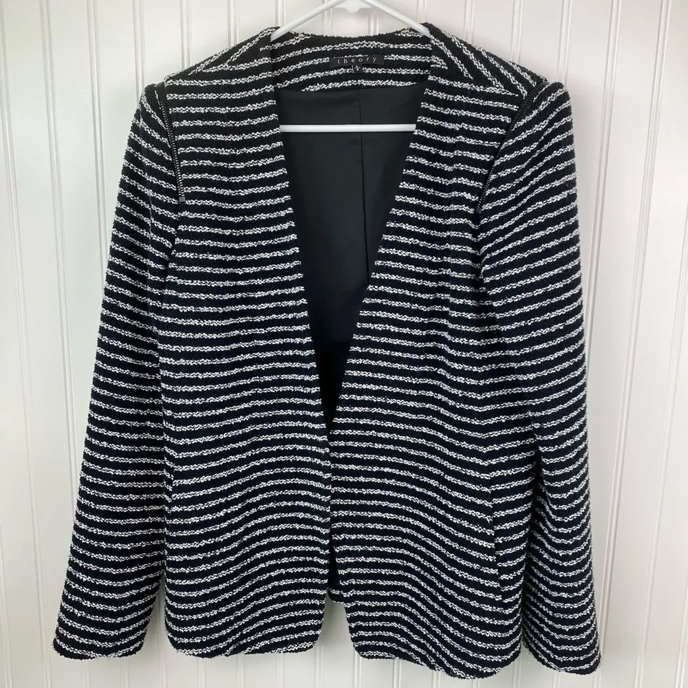 Theory Blazer Tweed Striped size L - Picture 2 of 6